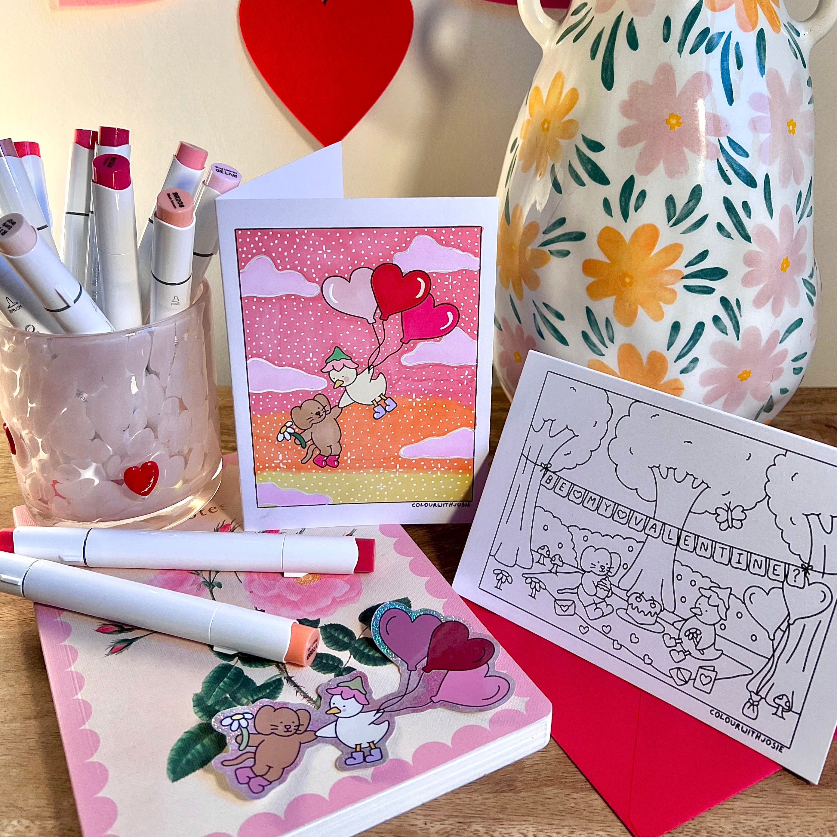 Valentine Cards • Pack of 2 + Glitter Sticker