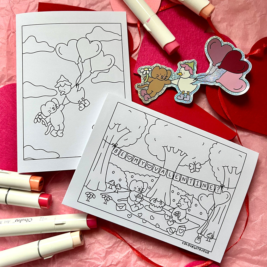 Valentine Cards • Pack of 2 + Glitter Sticker