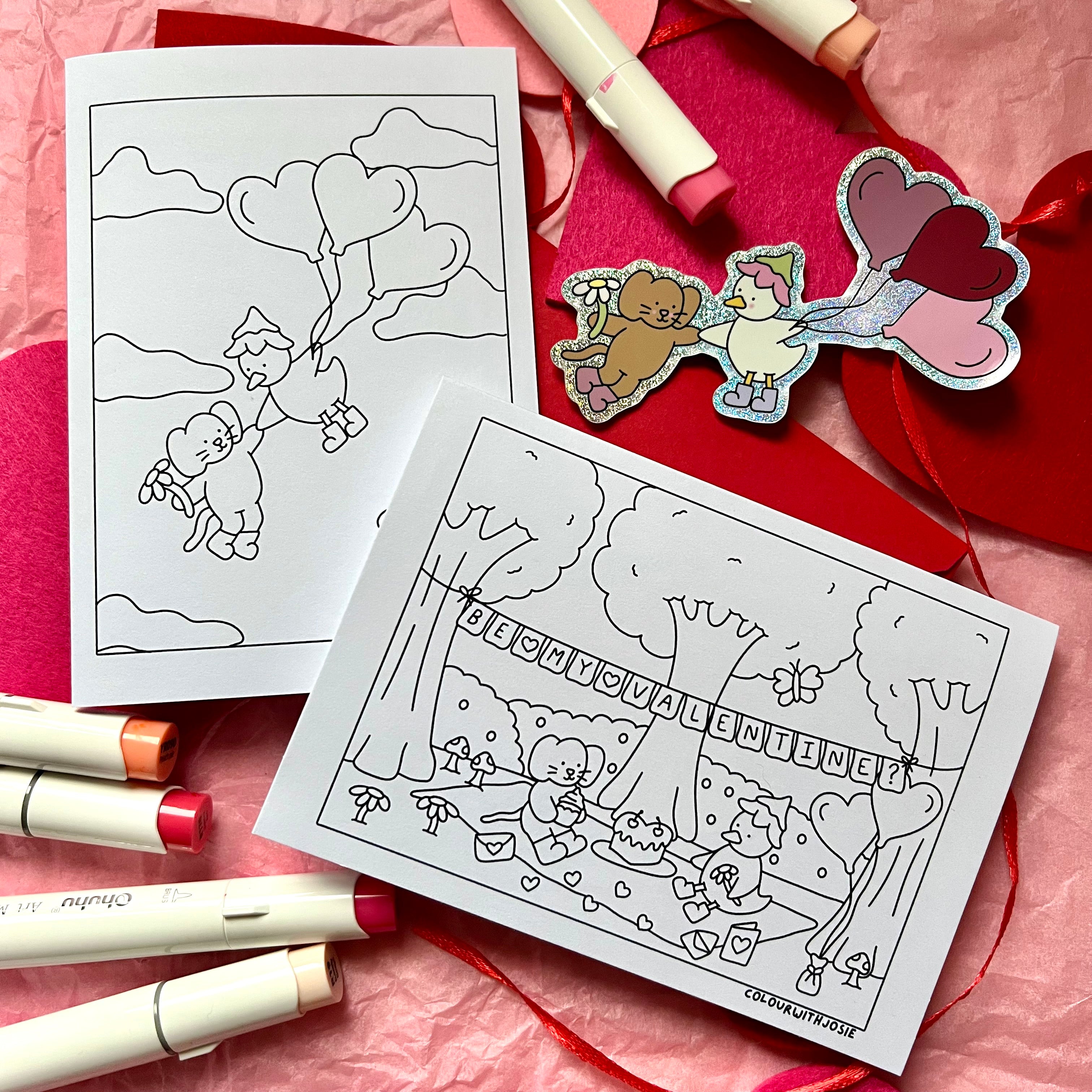 Valentine Cards • Pack of 2 + Glitter Sticker